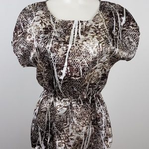 IZ Byer Top size Medium Brown Beaded Short Sleeve